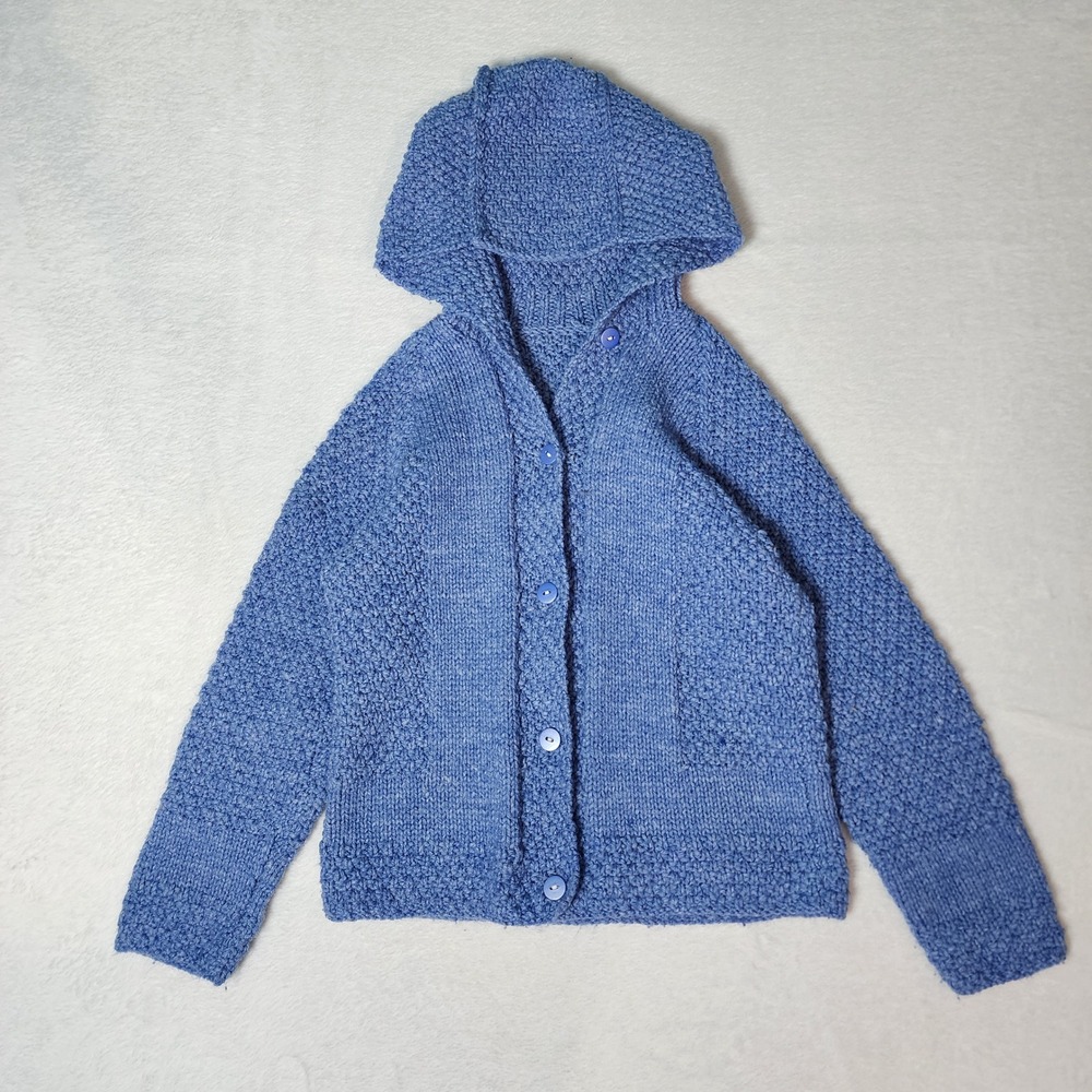 Handmade Hooded Wool Knit Cardigan Kids 4 5 Years Sweater Photoshoot Boy Girl